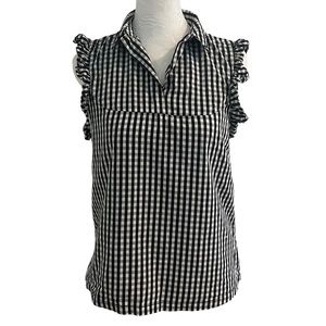 ZARA Black & White Gingham Sleeveless Top with Ruffles, Size S